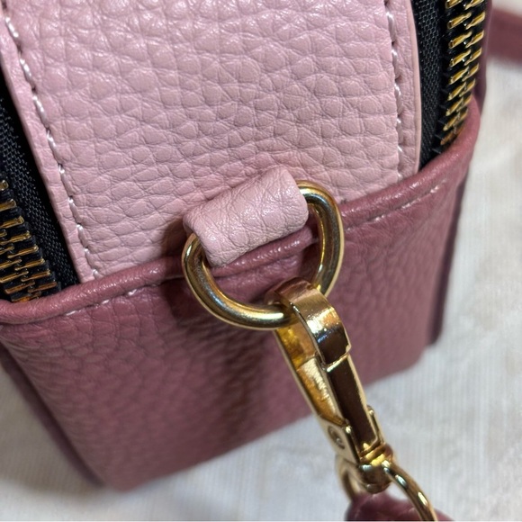 Kedzie Modernist Vegan Leather Double Zipper Small Crossbody. Wine color. - Picture 11 of 11